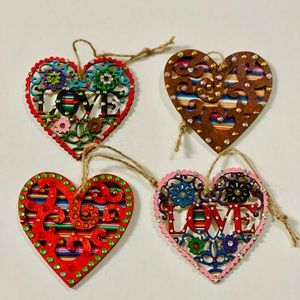 Christmas Wood heart Love ornaments Set/4